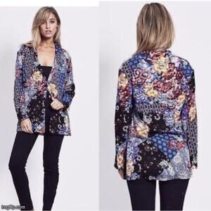Jaase Women's Small Multicolored Patchwork Collage Rosella L/S Blazer Rayon